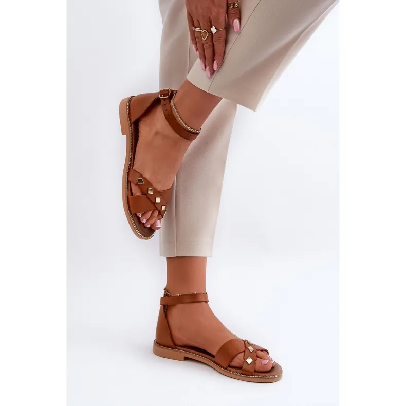 Zazoo 40378 Women's Flat Leather Sandals, Brown